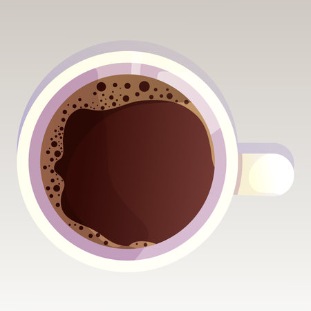 Coffee cup, beverage with caffeine, cappuccino in mug top view in cartoon style isolated on white background.のイラスト素材