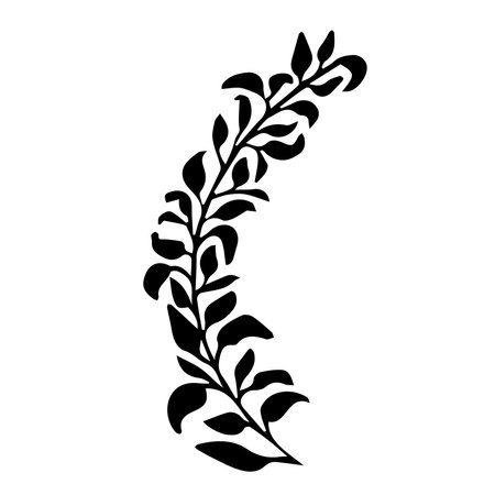 Branch, border black contour, wreath or border, elegant decoration in doodle style isolated on white background.のイラスト素材