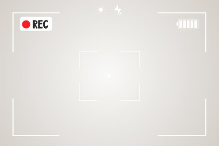 Video camera viewfinder overlay template, interface. Photo focus screen. Recording or snapshot digital display cam, capture videographyのイラスト素材
