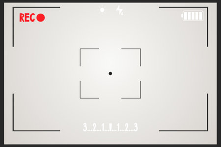 Video camera viewfinder overlay template, interface. Photo focus screen. Recording or snapshot digital display cam, capture videographyのイラスト素材