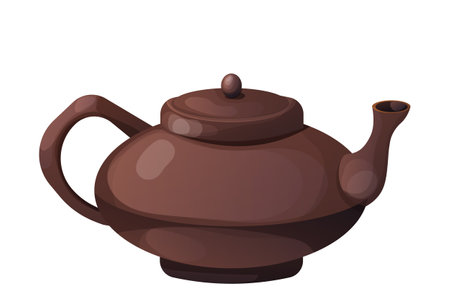 Japanese kettle, teapot traditional ceramic in cartoon style isolated on white background.のイラスト素材
