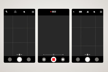 Set Phone camera viewfinder, screen interface view template video cam. Smartphone app frame isoleted
