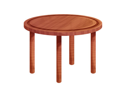 Wooden table round desk tectured in comic cartoon style isolated on white background. Rustic furniture with legs.のイラスト素材