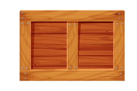 Wooden box, delivery container in cartoon style, game asset isolated on white background. Wood packing, open textured.のイラスト素材