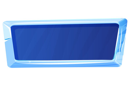 Ice button, frozen frame, level menu in cartoon style isolated on white background. Glass shiny panel, game ui element.のイラスト素材