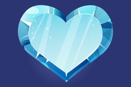 Ice heart, frozen gemstone, crystal in cartoon style isolated Game asset, decortion, button.のイラスト素材