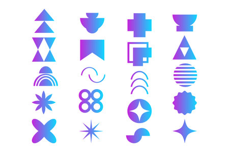 Set geometric gradient shapes contemporary modern trendy elements basic forms isolated on white background, futuristic figures, minimal abstractのイラスト素材