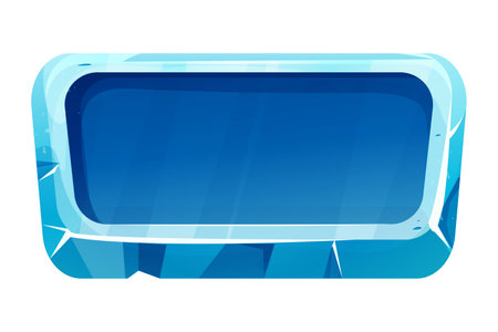 Ice button, frozen frame, level menu in cartoon style isolated on white background. Glass shiny panel, game ui element.のイラスト素材