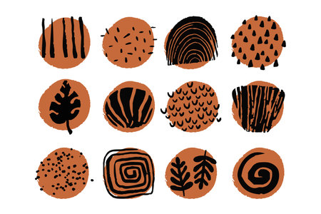 Set highlights covers tribal ethnic in doodle style, abstract shapes isolated on white background.のイラスト素材