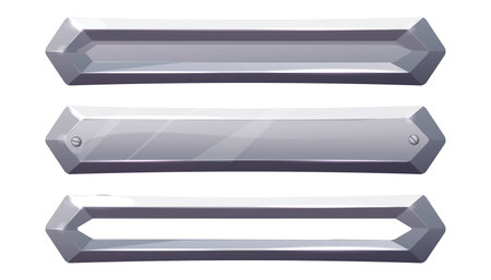 Set metalbar, plate, steel frame, iron panel game menu in cartoon style silver color isolated ob white background. Board template.のイラスト素材