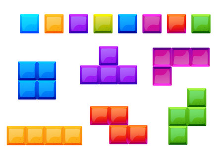 Game bricks set, colorfull blocks, puzzle in cartoon style isolated on white background. Creative detailed shapesのイラスト素材