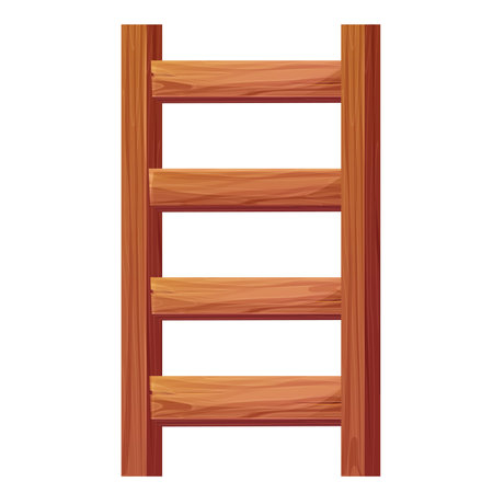 Wooden ladder, stairs portable construction with nails textured in cartoon style isolated on white background. Climbing, wood stairway.のイラスト素材