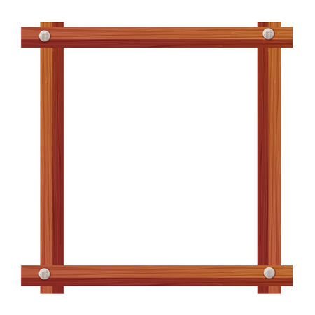 Wooden frame border from planks with nails. Wood board, brown old planks and panels with splits, game ui designのイラスト素材