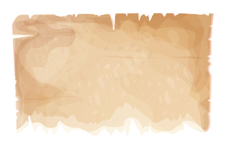 Parchment paper, torn pieces, old sheet in cartoon style, textured empty note isolated on white background. Game ui elementsのイラスト素材