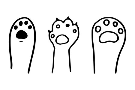 Cat paw sketch footprint in doodle style with claw cute pet kitten isolated on white background.のイラスト素材