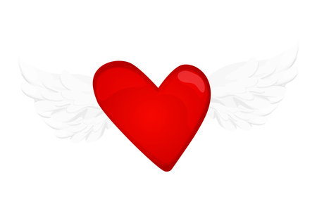 Heart with wings cupid amour love romantic symbol in cartoon style isolated on white background.のイラスト素材