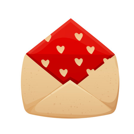 Envelope, love letter with wax seal heart shape rope in cartoon style isolated on white background.のイラスト素材