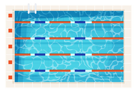 Swimming pool sport professional top view with clean blue water in cartoon style isolated on white backgroundのイラスト素材