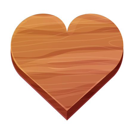 Wooden heart shape plank with wood texture in cartoon style isolated on white background. Board, game ui element, frame, decoration.のイラスト素材