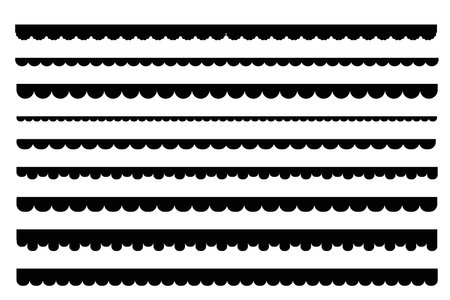 Scalloped border simple divider ornament edge cutout decoration isolated on white background.のイラスト素材