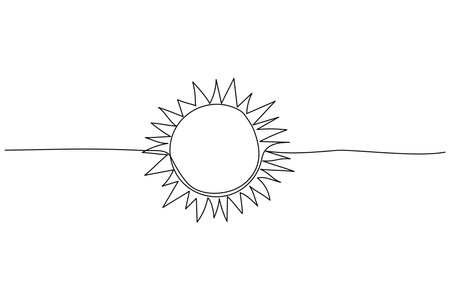 Continuous line art circle sun, single line sketch,doodle isolated on white background. Abstract modern icon hand drawn elementのイラスト素材