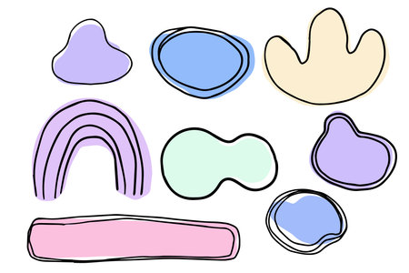 Organic blob soft shape y2k abstract comic element with line decoration, frame or border trendy isolared on white background.のイラスト素材