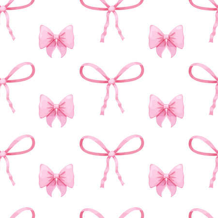 Coquette pink bow ribbon seamless pattern, elegant cute fabric print wallpaper on light background.のイラスト素材