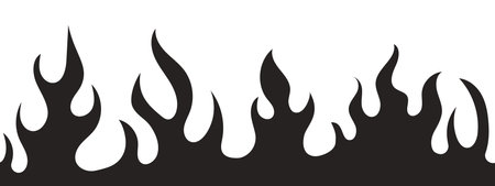 Flame neo tribal tattoo y2k hot print line and silhouette retro ornament seamless pattern. Fire set design elements isolated on whiteのイラスト素材