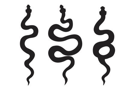 Celestial serpent snake, esoteric tarot or tattoo mystery sacred symbol. Linocut style boho. Occultism and religion, sacred rites and sacrifice. Reptileのイラスト素材