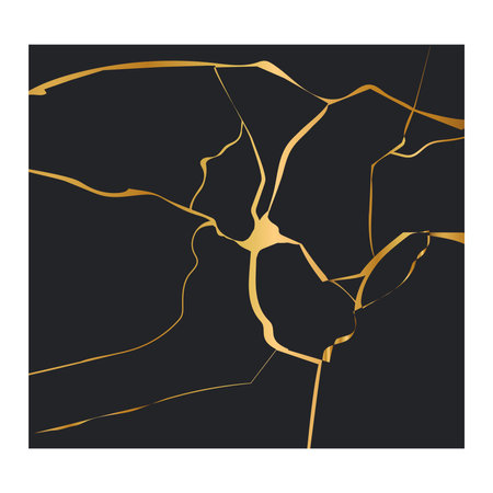 Kintsugi gold simple break lines, asian geaometric crackle. Surface with crack print, effect. Moderm cover golden broken texture.のイラスト素材