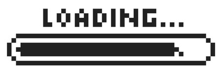 Pixel loading bar y2k retro 8 bit interface game, progress level, download status frame. Pixel title...