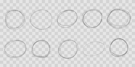 Highlight circle frame cadre, circle doodle scribble round circles for message note. border, mark check or text box isolated on white background. Hand drawn decorative stroke, vintage sketch iconのイラスト素材