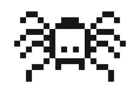 Pixel spider y2k insect, 8 bit retro old school bug. Halloween. computer game character. Pixel art design elementのイラスト素材