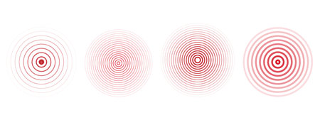 Concentric ripple circles set. Seismic Earthquake alert radar. Radial signal, sonar wave, soundwave rings. touch effect or pulseのイラスト素材