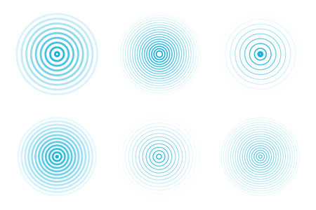 Concentric ripple circles set. Seismic Earthquake alert radar. Radial signal, sonar wave, soundwave rings. touch effect or pulseのイラスト素材