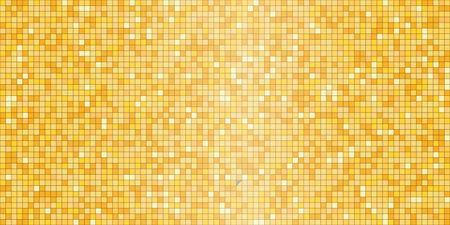 Disco gold tiles, shiny mosaic halftone sparkles. Vibrant paillette background. Sequin texture, Metallic yellow orange decoration, light effect.のイラスト素材