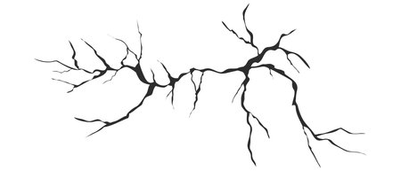 Cracked glass, wall, egg, fissures in ground top view. Concrete, crevices from disaster, surface from earthquake, Ruined breaked land surface doodle, hand drawnのイラスト素材