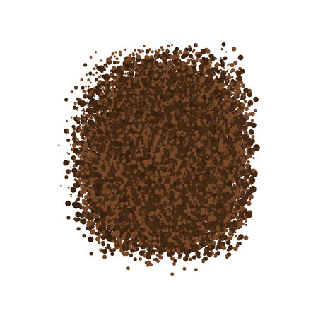Coffee ground speckles powder, cocoa top view. Grainy bean with particles textured stain. Brown chocolate dust. grains and granules shapeのイラスト素材