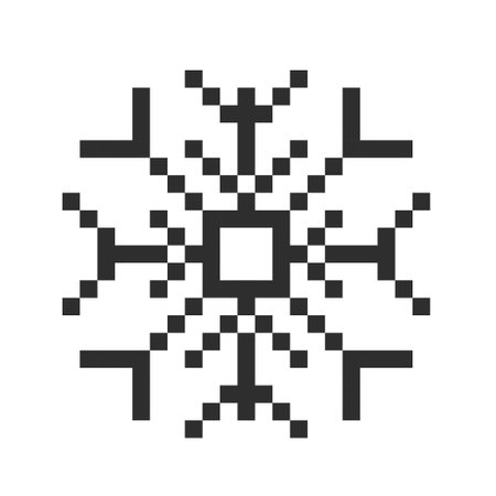 Pixel snowflake winter retro pixilated 8 bit game stamp. Holiday flake ornament. Simple crystal ornament.のイラスト素材