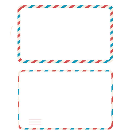 Airmail blank postcard template retro border envelope with stripes. Paper texture, vintage mail. Air post letter. Blank envelopeのイラスト素材