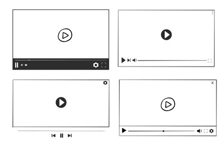 Video player display frame, line doodle bar with buttons, progress line, sound. Hand drawn border, media window. Panel icon,のイラスト素材