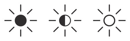 Brightness and contrast level adjustment icon silhouette set. Screen brightness icon for UI UX website, mobile app. Brightness control graduationのイラスト素材