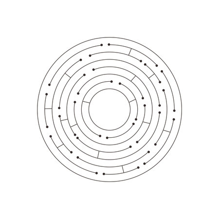 Circuit radial board line microchip, software. Integrated motherboard, connections. Innovative Electronic Network. Technology background, design elements Round shape consisting of dots and linesのイラスト素材