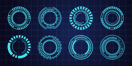 Hud aim pointer optical target, Futuristic focus range indicators, laser crosshair collimator sight....