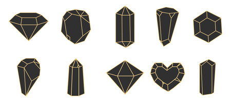 Crystal gemstone polygon stone, contour gem, polyhedron minimal. Elegant outline geometric quartz, jewel. Mineral linear icon.のイラスト素材