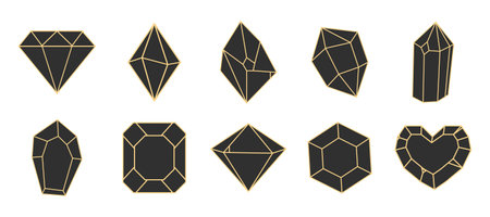 Crystal gemstone polygon stone, contour gem, polyhedron minimal. Elegant outline geometric quartz, jewel. Mineral linear icon.のイラスト素材