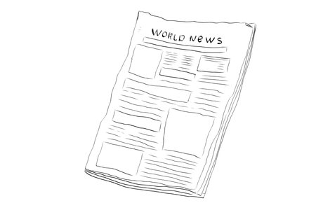 Fresh newspaper hand drawn doodle, latest news, contour drawing, latest publishing. Sketchy news paper stack, local or world news.のイラスト素材