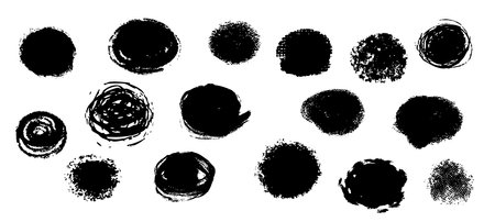 Scribble textured brush stroke ink or paint round splatter. Abstract grunge stain enso border, frame, hand drawn textured punk style asian design elementのイラスト素材