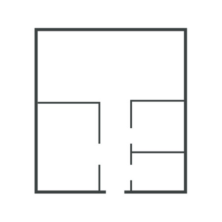 Floorplan simple icon room flat apartment line drawing, floor plan project, symbol. Technical architecture draw. Structure shape, build layout with doors and windows.のイラスト素材