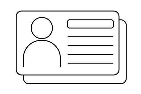 Id card identification badge simple icon. Driver license, verify document. Biometric membership passport. Flat card with information.のイラスト素材